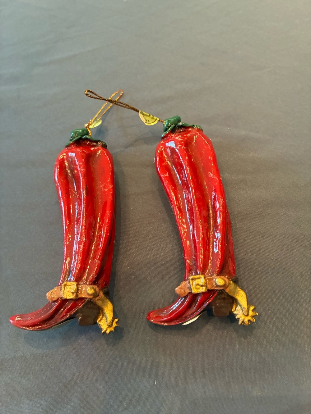 Red Chili Pepper Cowboy Boots Hanging Holiday Tree Ornaments